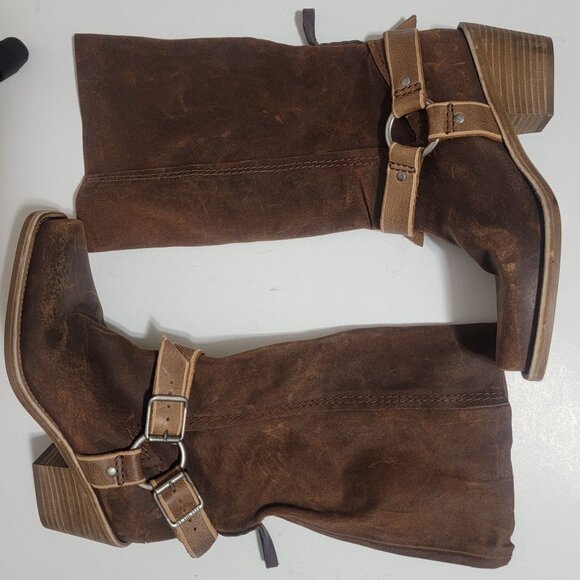 NEW Free People Denver Double Buckle Boots Womens 8.5 Chocolate Brown Western - Picture 3 of 11